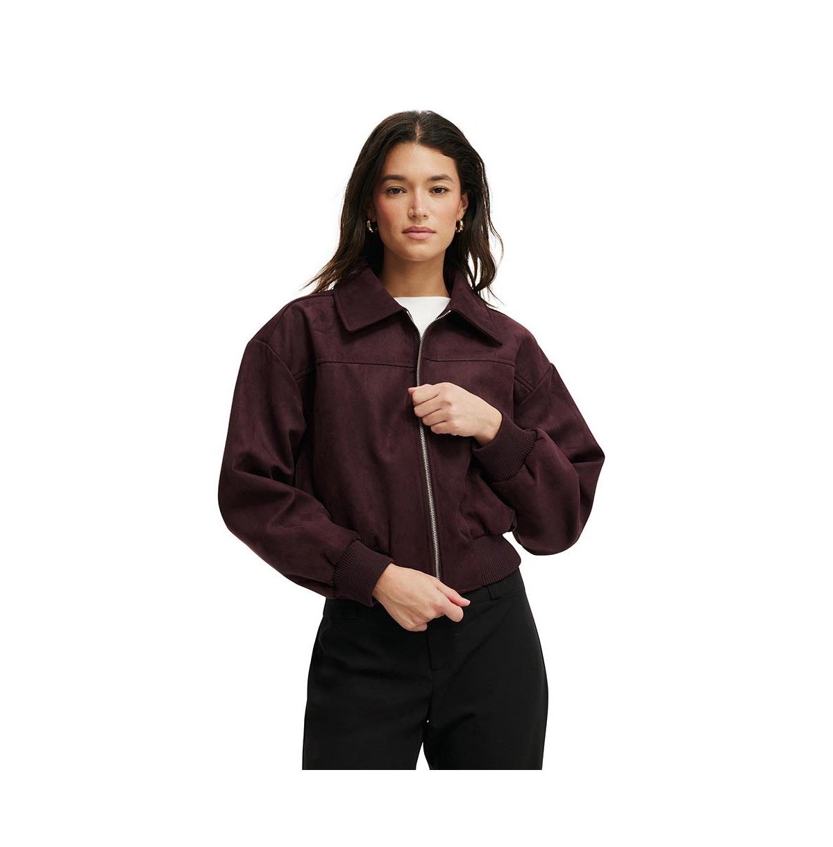Women's Sophie Faux Suede Bomber - Burgundy