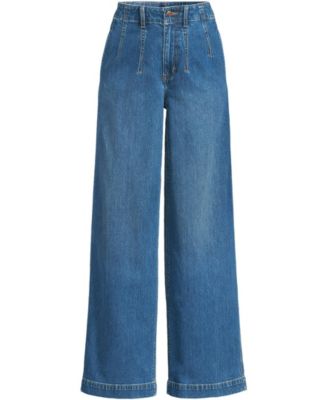 Women's Petite Soft Denim High Rise Wide Leg Top Stitch Trousers