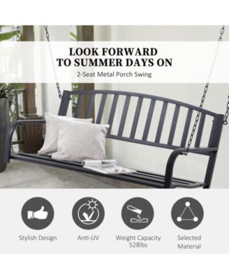 2 Person Front Porch Swing Patio Swing Bench, Outdoor Steel Swing Chair with Sturdy Chains, for Backyard, Deck, 528 lb Weight Capacity, Black