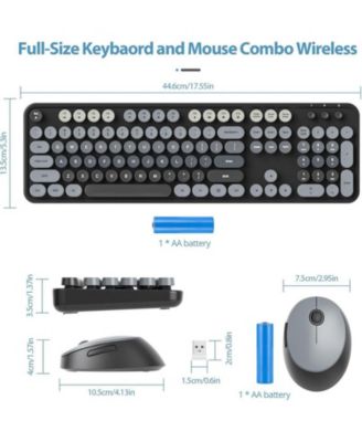 Wireless Keyboard and Mouse Set, Retro Typewriter, 2.4GHz Full Size 104-Key Cute Keyboard with Number Pad, Colorful with Round Keycaps for Windows PC Laptop(Black)