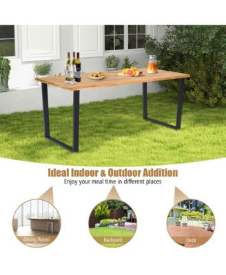 Patio Rectangle Dining Table Acacia Wood with 2'' Umbrella Hole Indoor and Outdoor Deck