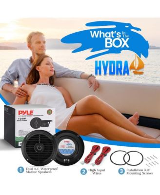 Dual 6.5'' Waterproof Marine Speakers, Full Range Stereo Sound, 120 Watt, Black