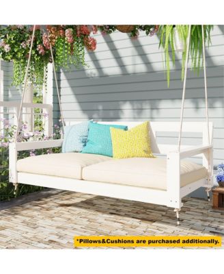 Patio Wooden Twin Size Porch Swing Daybed Frame, Garden Swing Bench Chair with 4 Hanging Ropes for Backyard,Outdoor,White