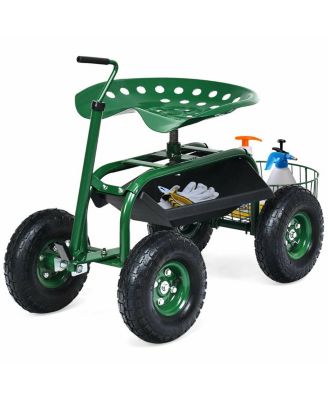 Extendable Handle Garden Cart Rolling Wagon Scooter-Green