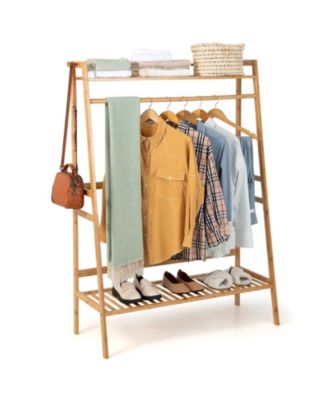 Bamboo Clothing Rack with Storage Shelves