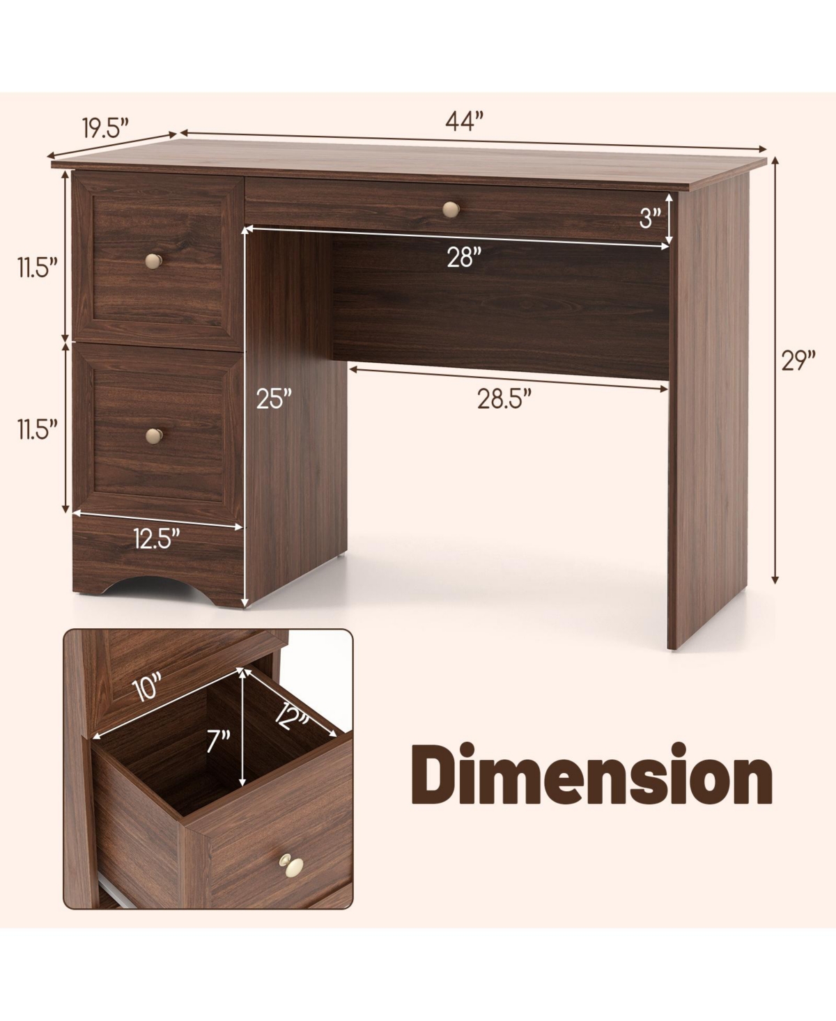Wooden Computer Desk Workstation with 2 Drawers for Home and Office
