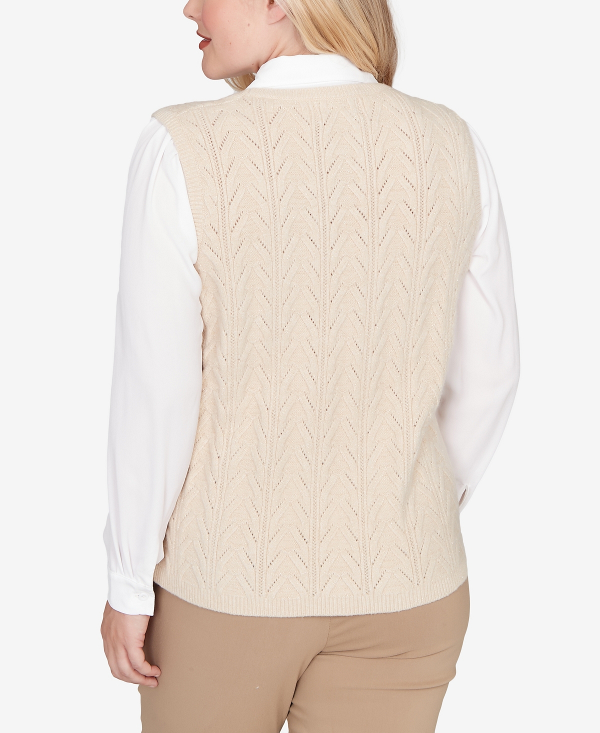 Alfred Dunner Petite Urban Legend Pointelle Texture Two In One Sweater With Necklace In Gray