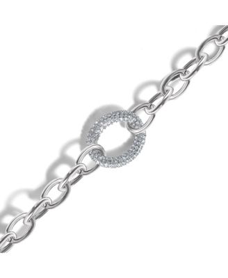 Silver-Tone Pav&eacute; Oval Link Bracelet