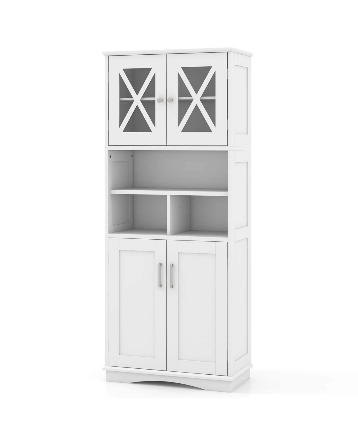 Tall Bathroom Cabinet Large Floor Storage Cabinet with Acrylic Doors & 3 Cubes - White