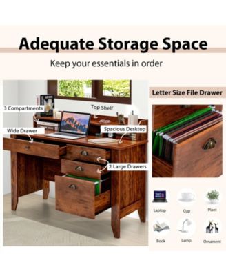 Vintage Computer Desk with Storage Shelves and 4 Drawers