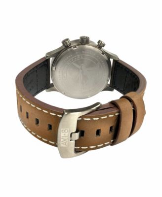 Men's Hawker Hurricane Carey Dual Time Orissa Beige Genuine Leather Strap Watch 43mm