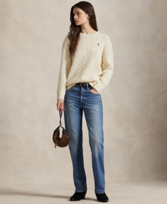 Women's Cable Wool-Cashmere Crew Neck Sweater