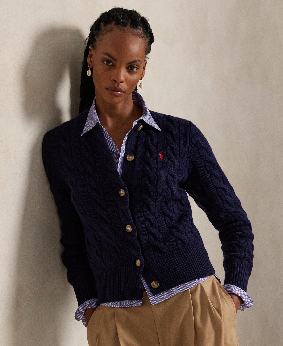 Women's Cable-Knit Wool-Cashmere Cardigan Sweater - Battalion Grey Heather