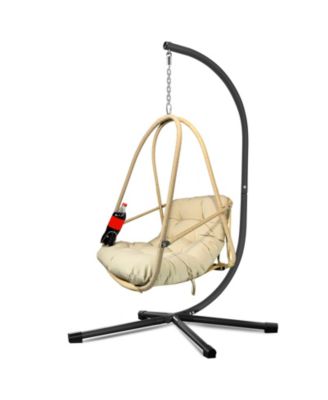 Swing Egg Chair with Stand Indoor Outdoor Wicker Rattan Patio Basket Hanging Chair with C Type bracket , with cushion and pillow,Patio Wicker folding Hanging Chair( Special construction cup holder