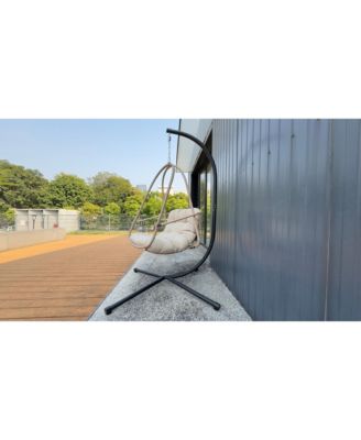 Swing Egg Chair with Stand Indoor Outdoor Wicker Rattan Patio Basket Hanging Chair with C Type bracket , with cushion and pillow,Patio Wicker folding Hanging Chair( Special construction cup holder