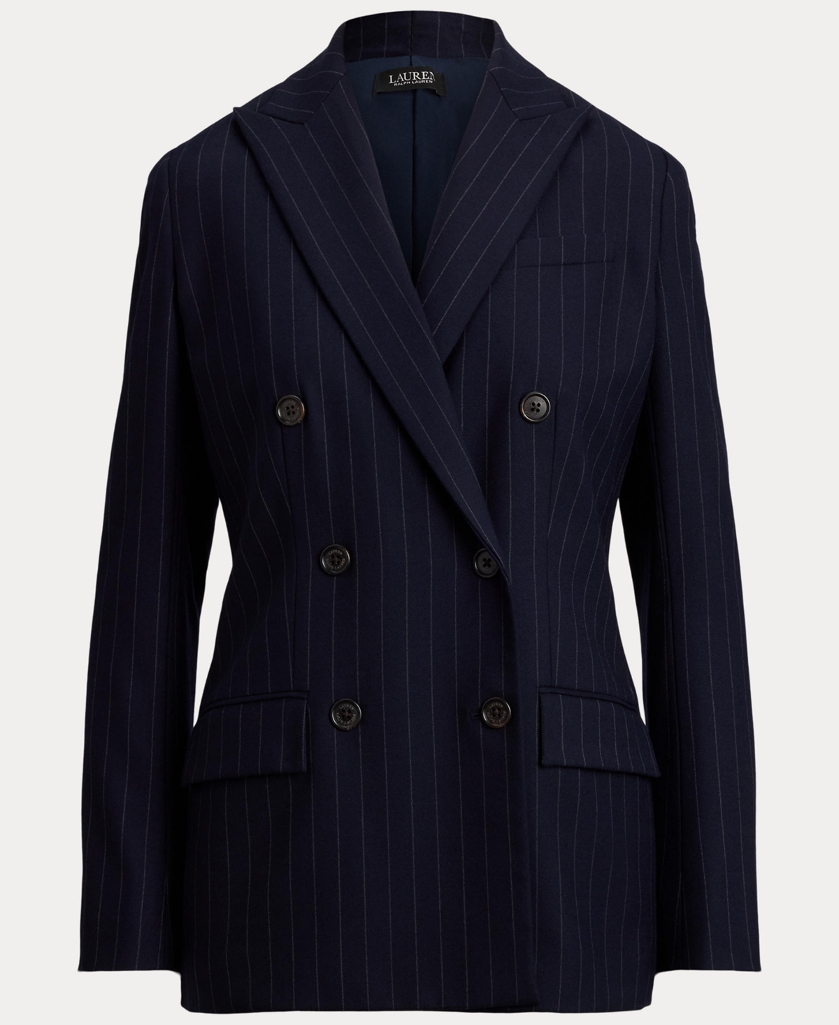 Ralph Lauren Womens Suiting Ryen Double Breasted Pinstripe Twill Blazer 0 22w In Blue