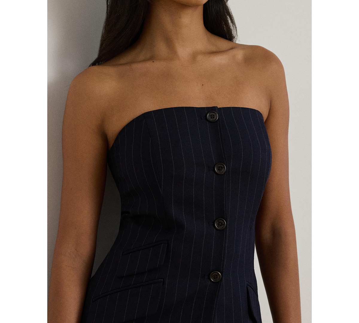 Ralph Lauren Pinstripe Wool-blend Twill Bustier In Black