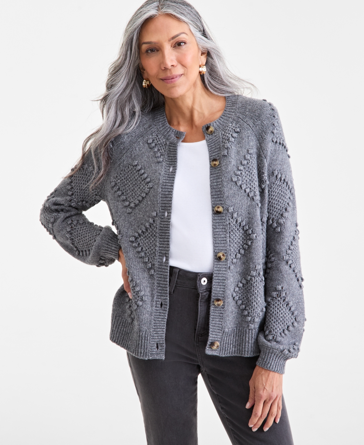 Style & Co Women's Textured Stitch Cardigan, Macy's Exclusive In Gray
