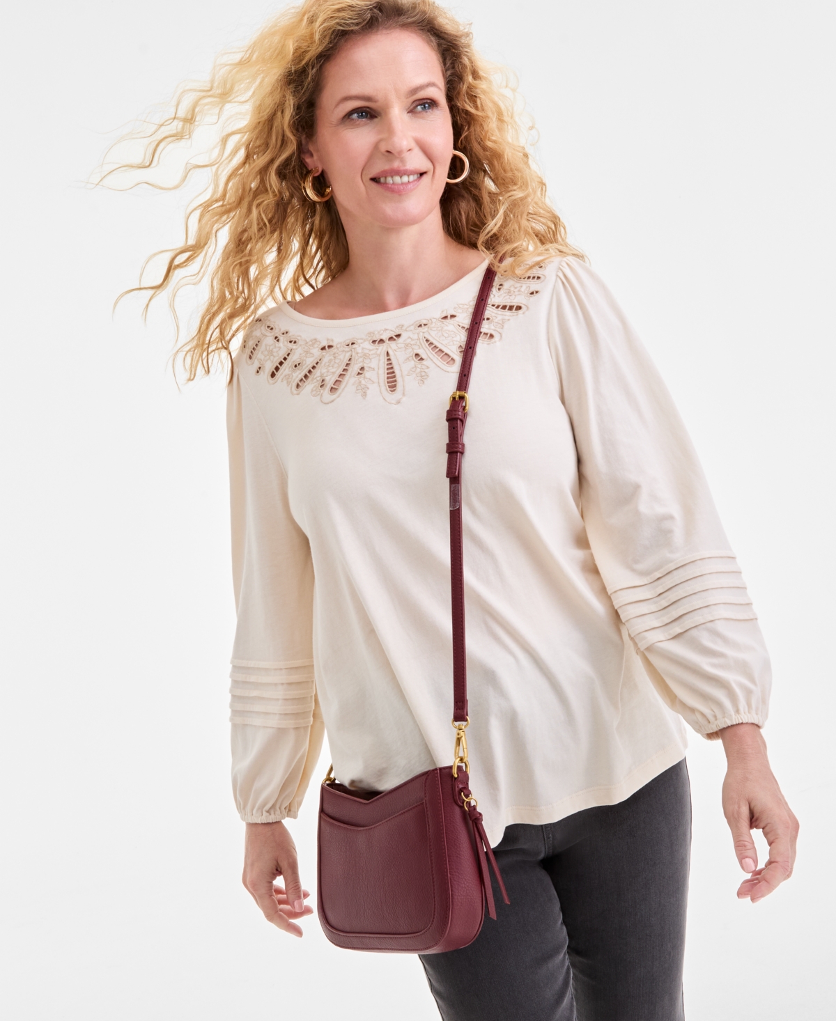 Style & Co Women's Embroidery Long-Sleeve Knit, Macy's Exclusive