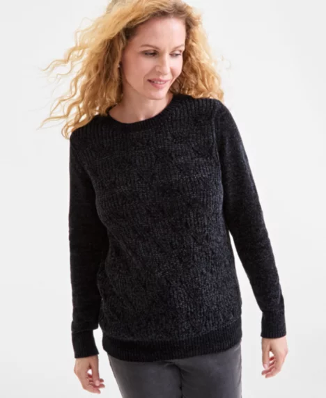 Petite Chenille Cable Knit Sweater - Deep Black