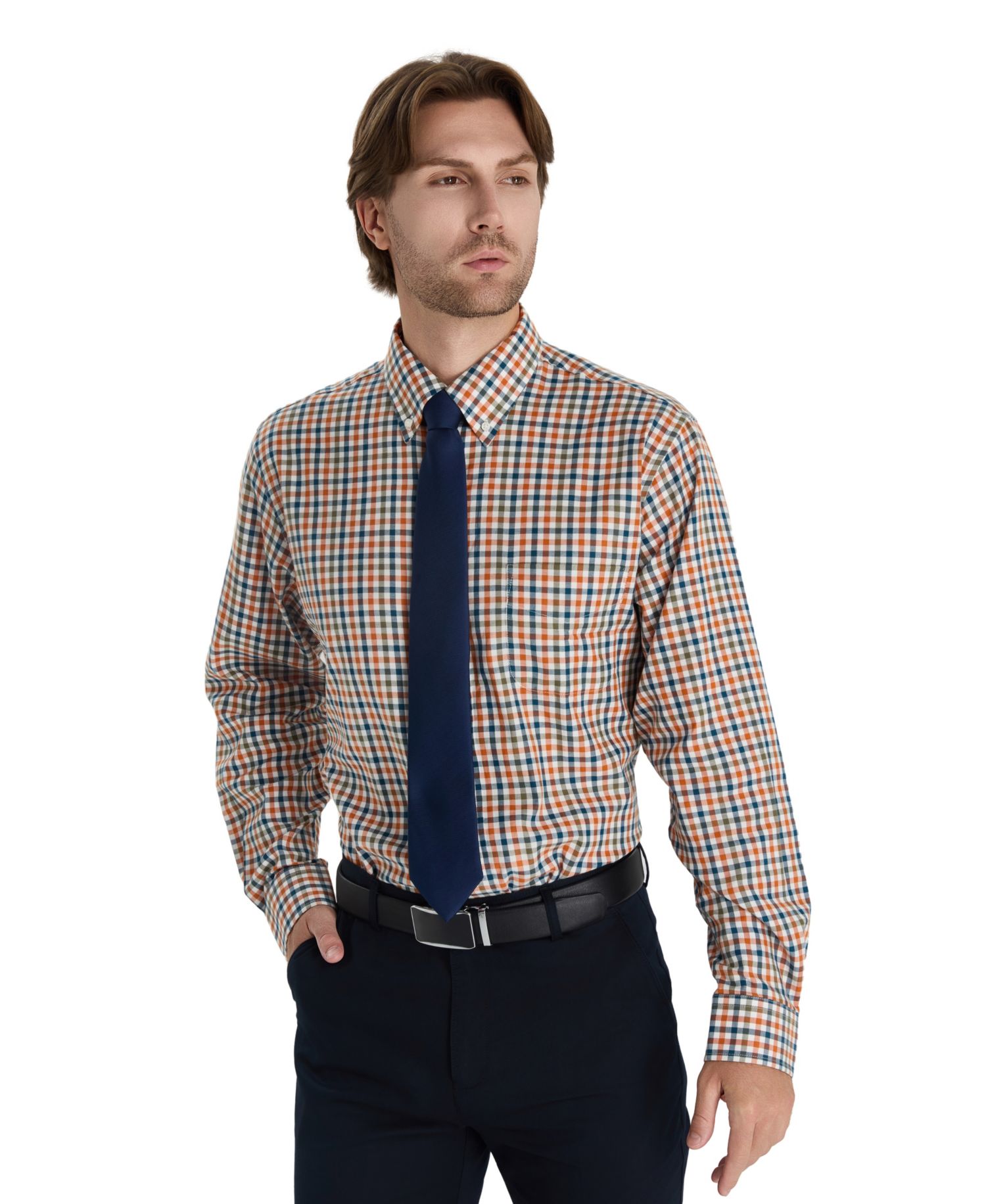 Men's Fashion Plaid Pattern Poplin Shirt
