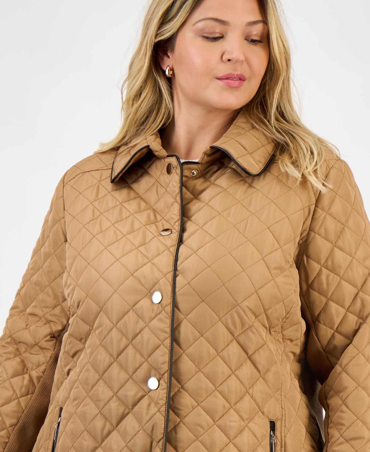 Jones New York Plus Size Quilted Snap-front Jacket In Brown