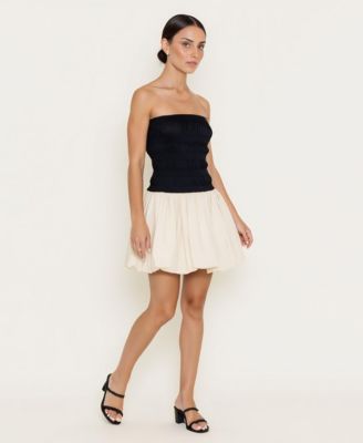 Women's Strapless Smocked Bodice Bubble Hem Mini Dress