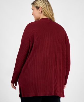 Plus Size Open-Front Long-Sleeve Cardigan