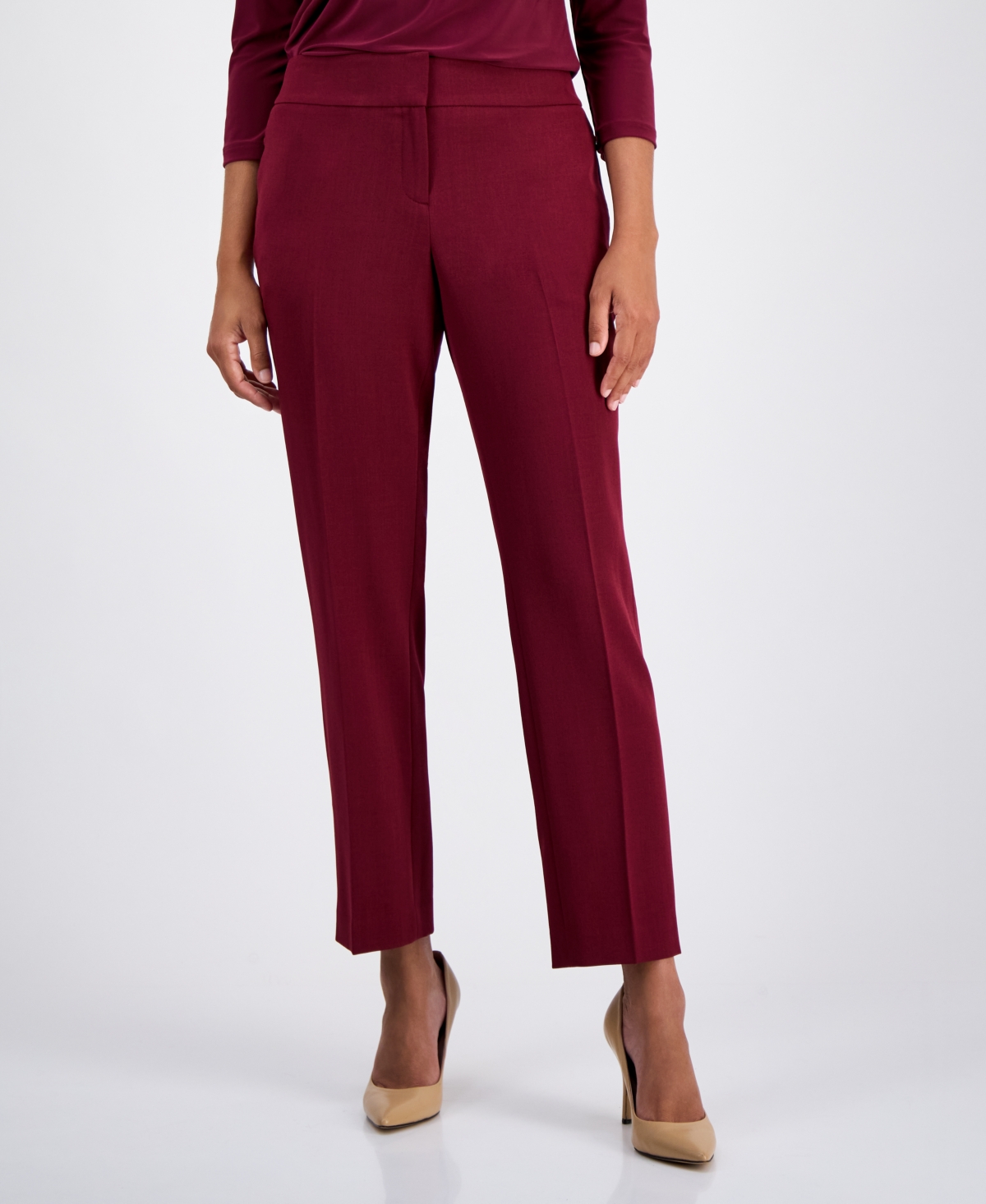 Kasper Women's Stretch Crepe Slim Leg Pant, Regular & Petite Sizes In Burgundy