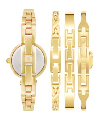 Women's Quartz White and Gold-Tone Metal Alloy Bangle Watch Set, 25mm