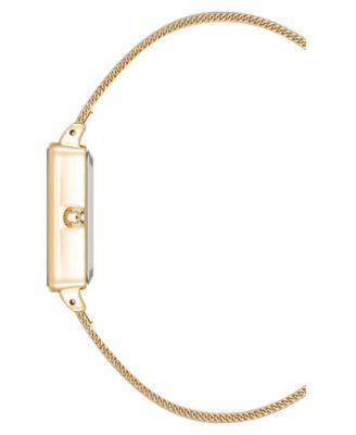 Women's Quartz Rectangular Gold-Tone Stainless Steel Mesh Watch, 21mm