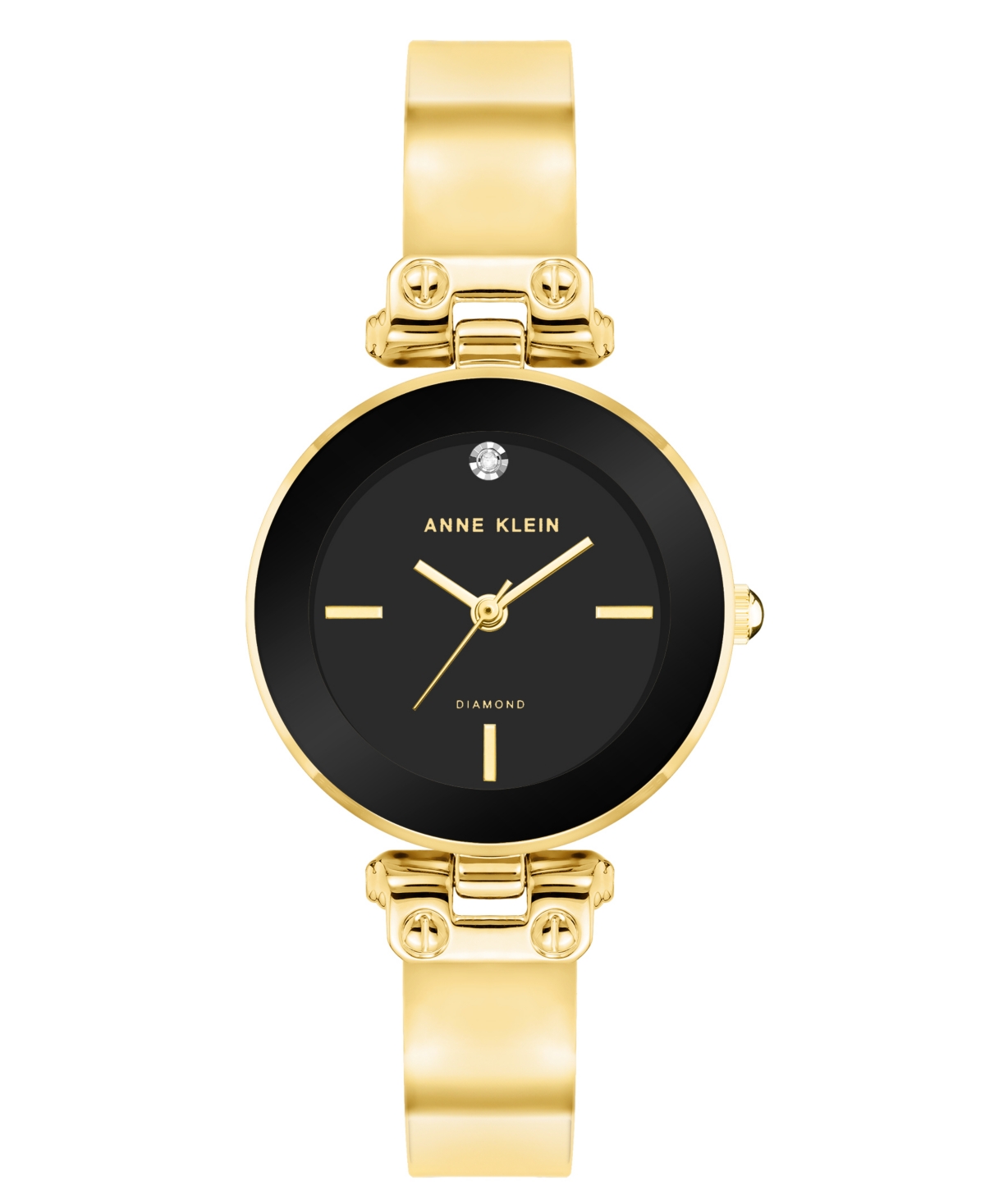 Anne Klein Women's Quartz Round Black And Gold-tone Metal Alloy Bangle Watch, 28mm In Multi
