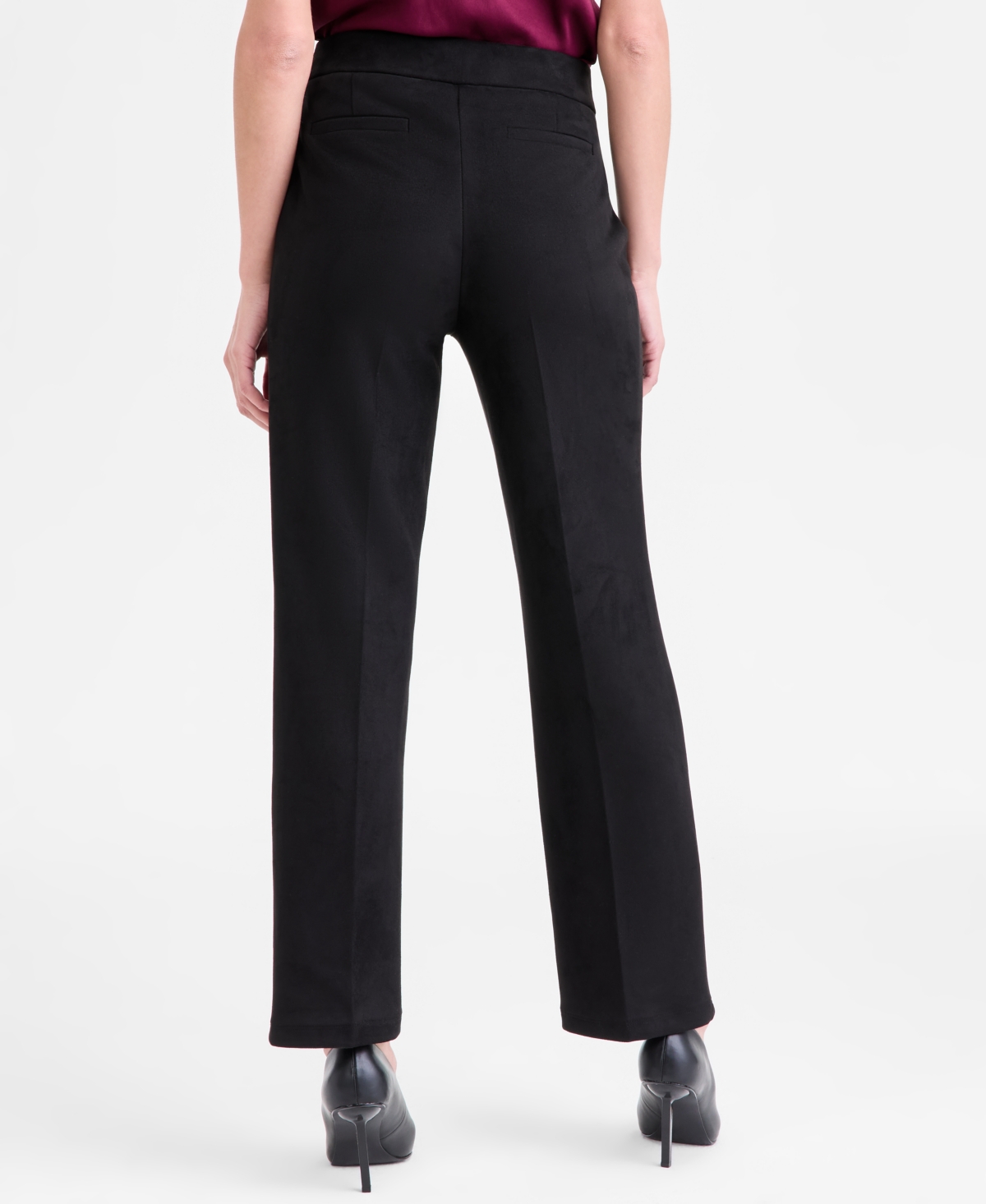 Kasper Women's Faux-suede Mid-rise Pull-on Straight Pants In Black