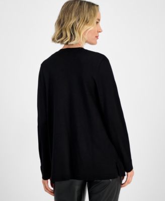 Women's Stud-Embellished Kissing-Front Long-Sleeve Cardigan