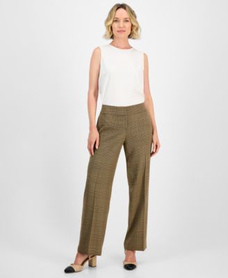 Kasper - Plaid Check Mid-Rise Straight-Leg Pants, Regular & Petites