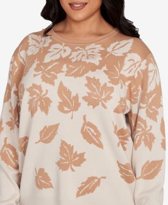 Plus Size Mount Laurel Falling Leaf Long Sleeve Sweater