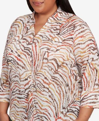 Plus Size Mount Laurel Animal Burnout Button Front Top