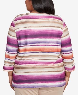 Plus Size Urban Legend Watercolor Biadere Beaded Split Neck Top