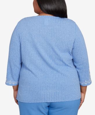 Plus Size As Usual Medallion Bordered Periwinkle Pull On Top with Necklace