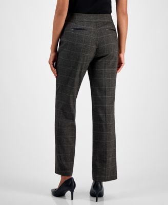Plaid Faux-Leather Straight-Leg Pants, Regular & Petites