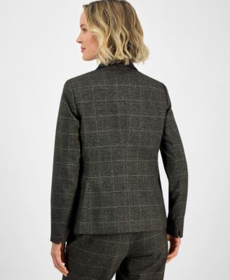 Plaid One-Button Faux-Leather Jacket, Regular & Petites
