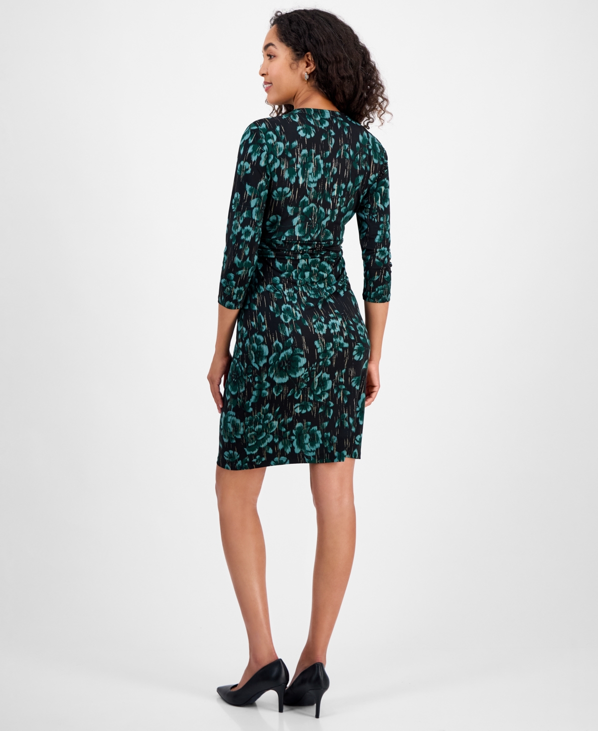 Kasper Women's Printed 3/4-sleeve Faux-wrap Dress In Multi