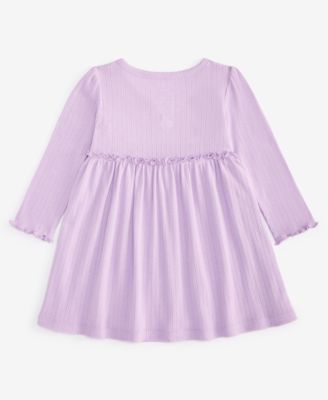 Baby Girls Long-Sleeve Solid Pointelle Dress, Macy's Exclusive