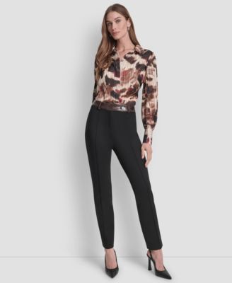 Women's Straight Pintuck Mid Rise Trousers