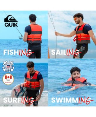 QUIKSILVER USCG Approved Adult Life Vest, Quick-Release Buckles & Drain Holes for Fishing