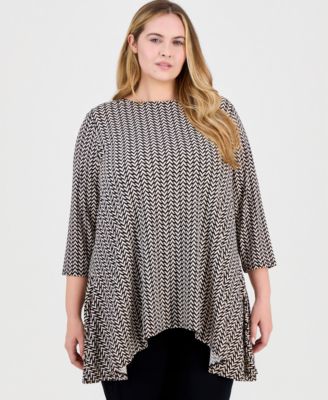 JM Collection - Plus Size Chevron-Print Handkerchief-Hem Top