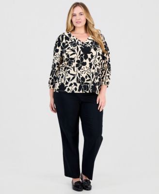 Plus Size Printed V-Neck Jacquard Top, Macy's Exclusive