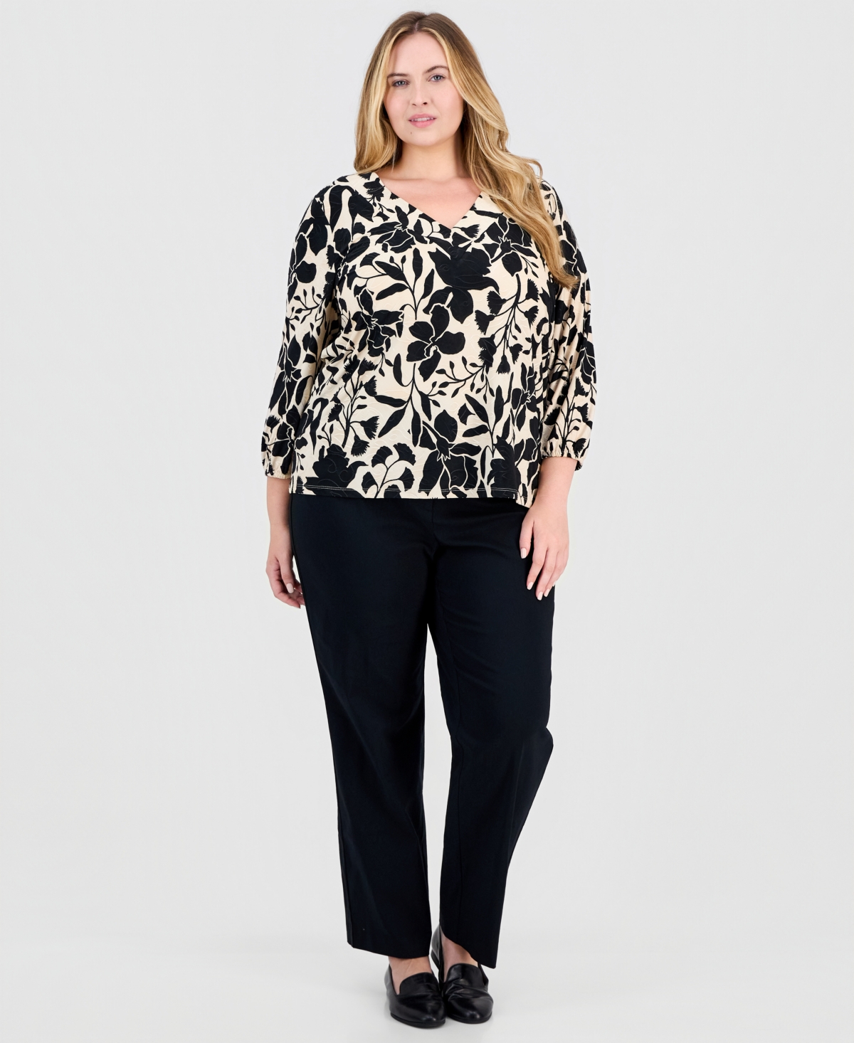 Jm Collection Plus Size Printed V-Neck Jacquard Top, Macy's Exclusive