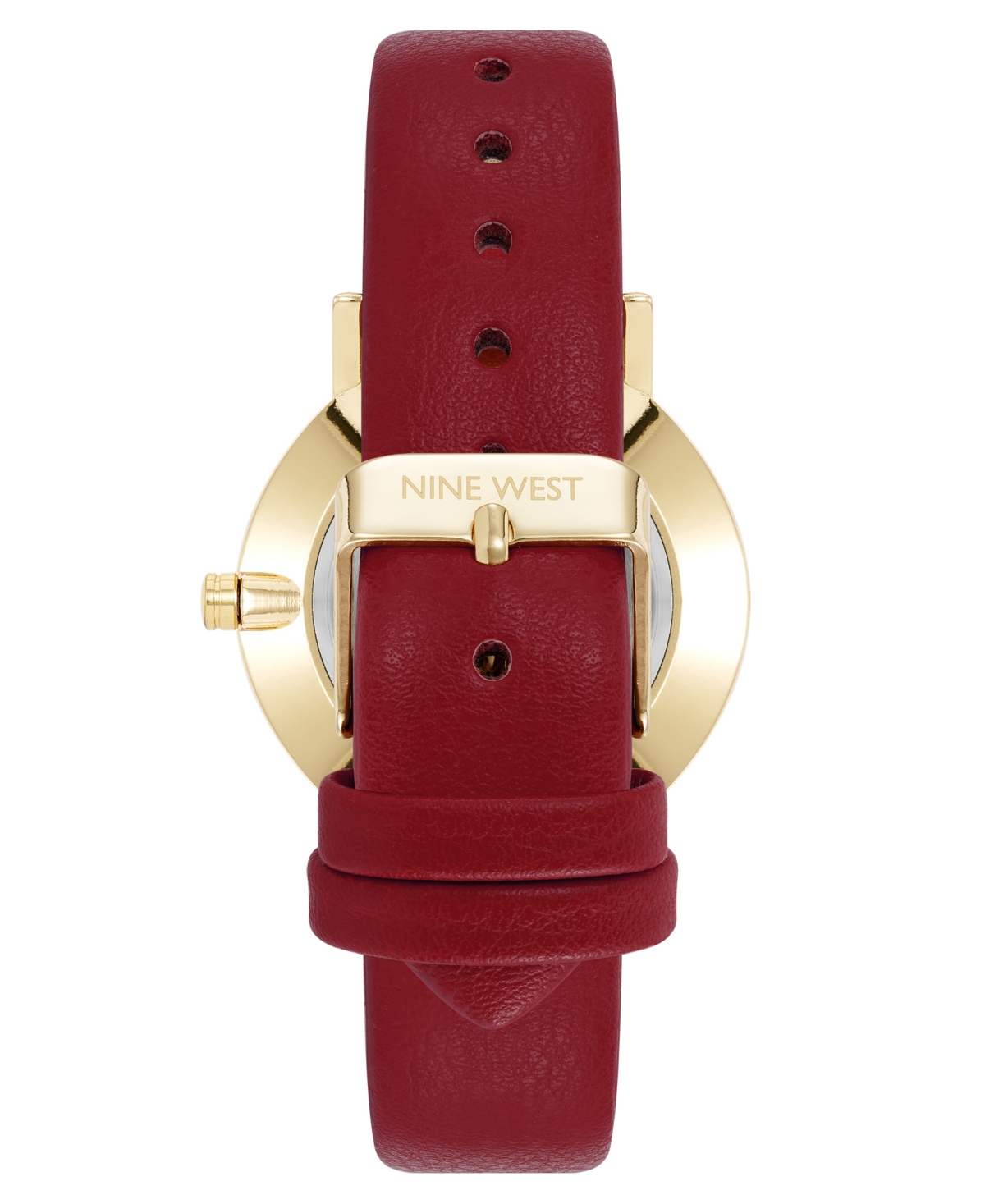Nine West Women's Quartz Signature Burgundy Leather And Gold-tone Watch, 34mm