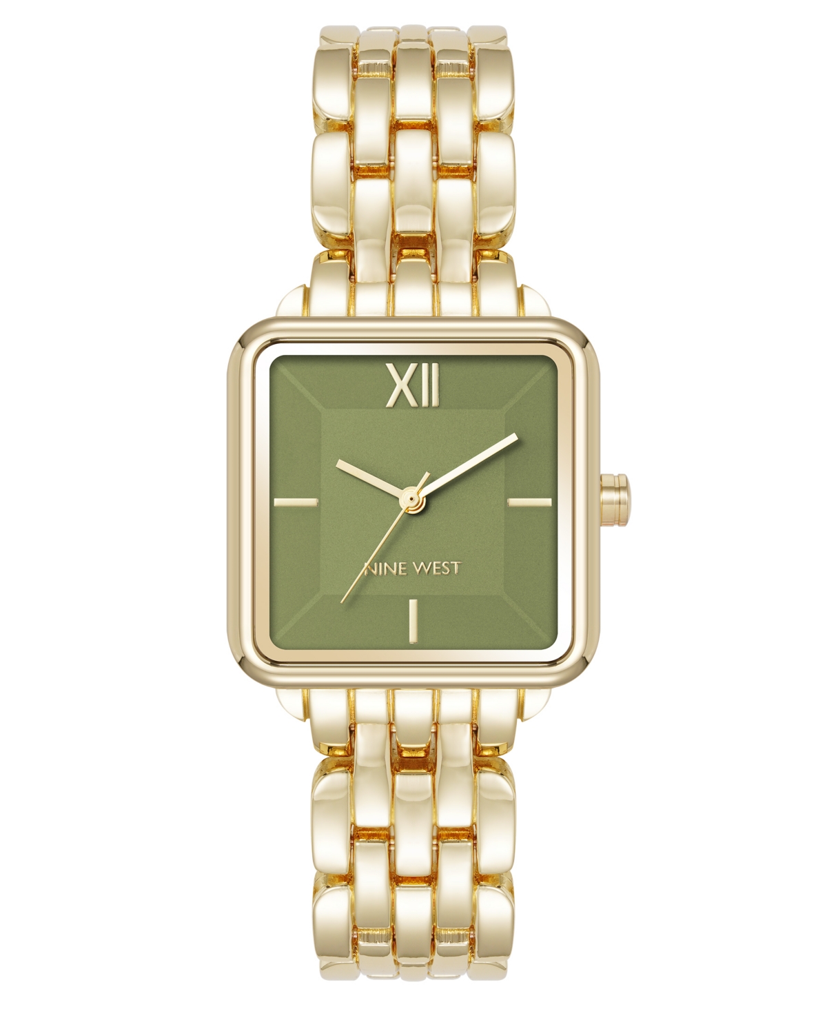Anne Klein Women's Quartz Square Olive And Gold-tone Metal Alloy Watch, 29mm